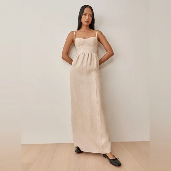 Reformation NWT 2 Effie Oatmeal Linen Bustier Maxi Dress - Picture 2 of 10
